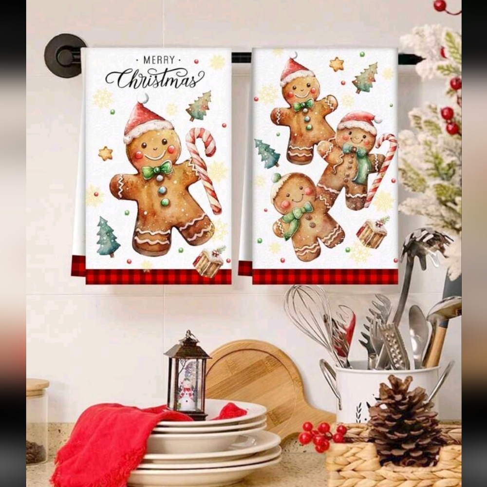 Gingerbread Microfiber Christmas Towels Set Of 2